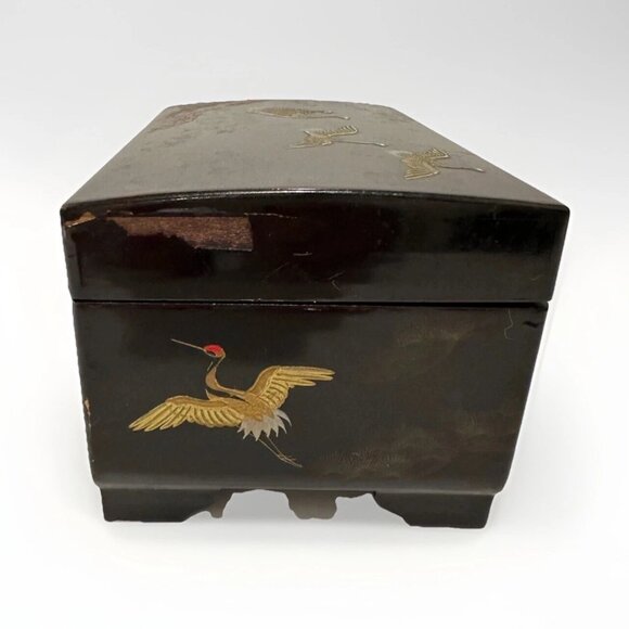 Vintage Japanese Black Enamel Musical Jewelry Box w/ Bronze Inlay – Beautiful - Picture 5 of 12